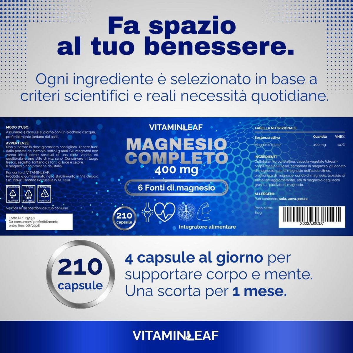 Magnesio Completo – Formula a 6 forme per Stanchezza ed Energia - VitaminLeaf